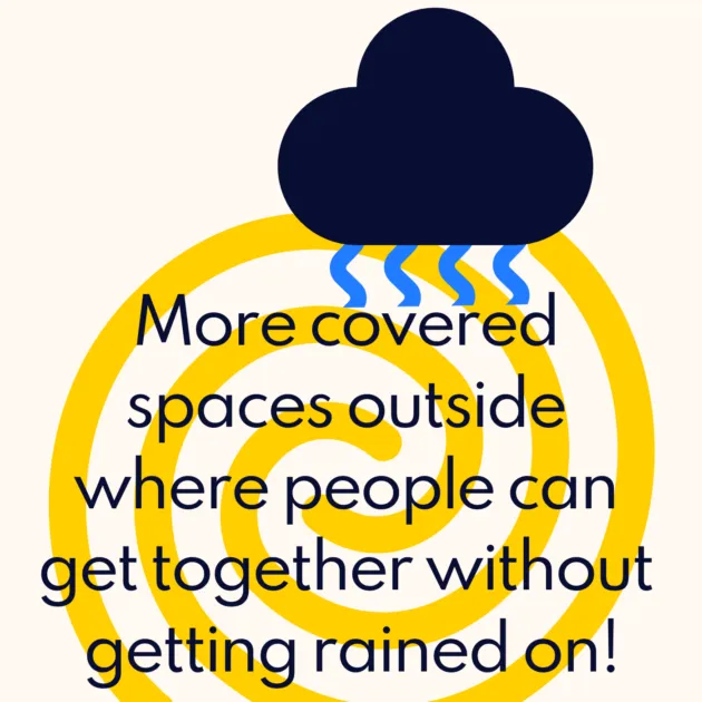 More covered spaces outside where people can get together without getting rained on!