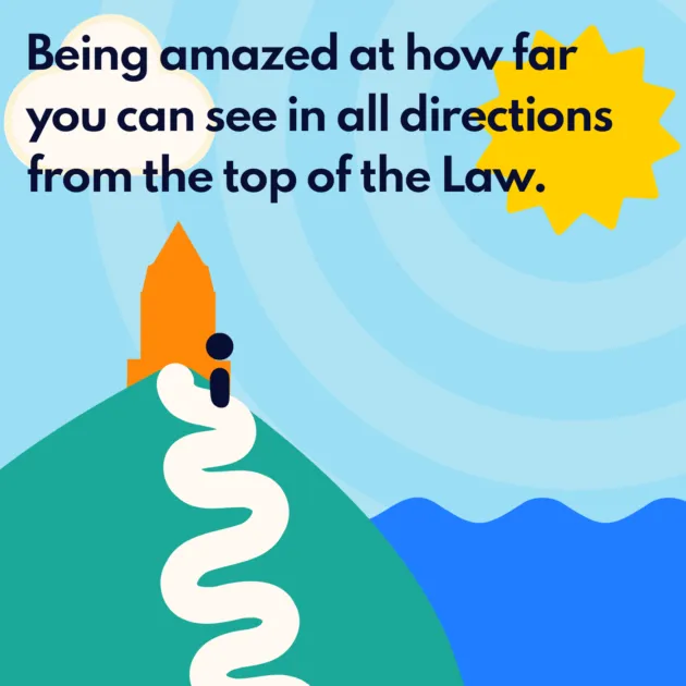 Being amazed at how far you can see in all directions from the top of the Law.